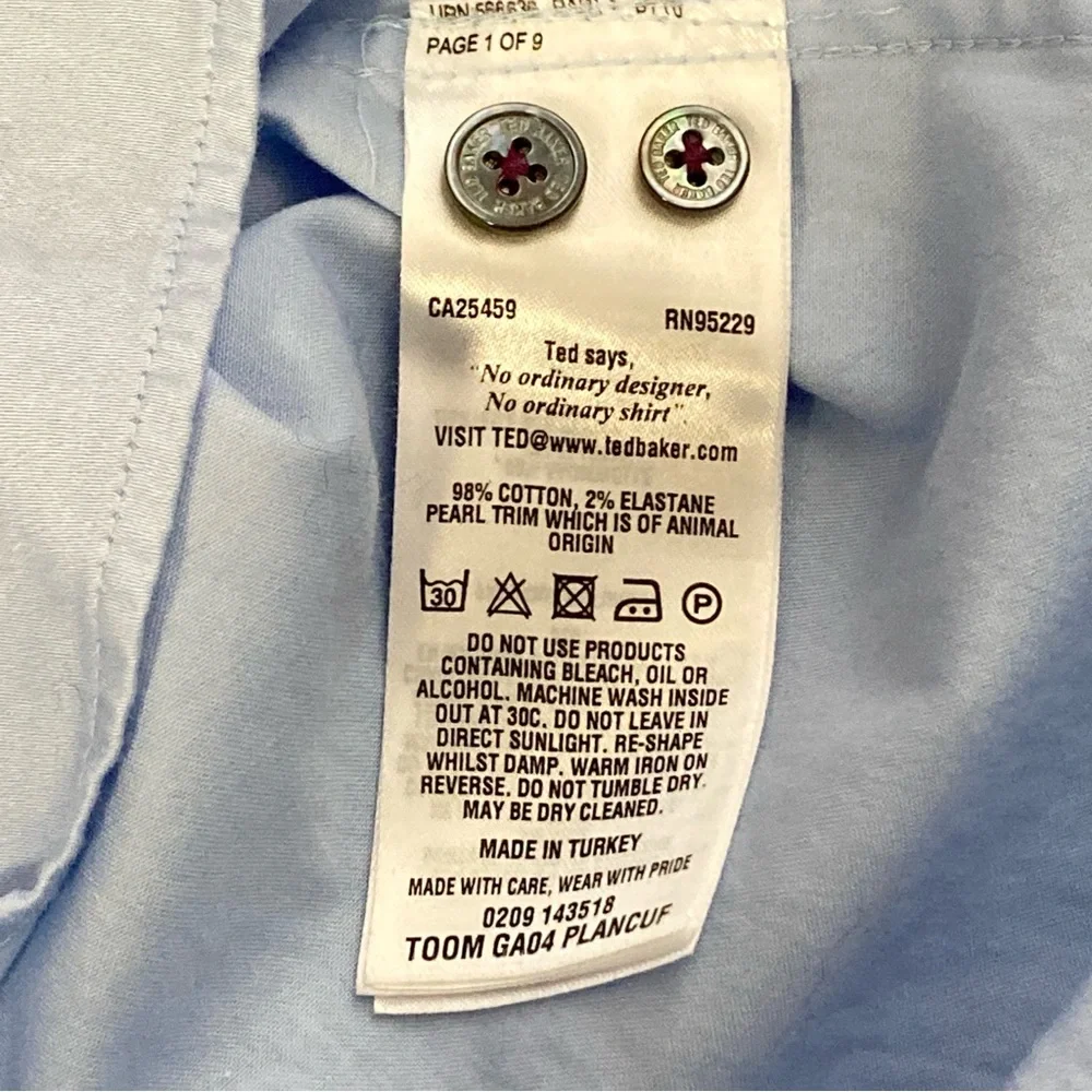 Ted Baker London Shirt Men’s Button Dow Blue  Cotton Long Sleeve Size 5 Office - Picture 13 of 16